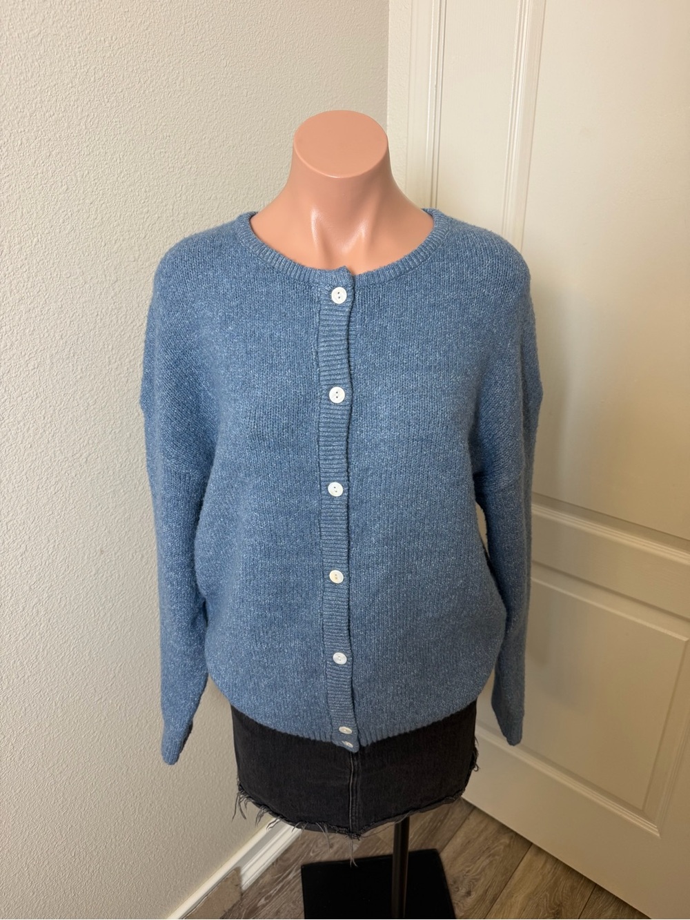 Prettything Light Blue Button-Up Knit Cardigan Sweater Sz M